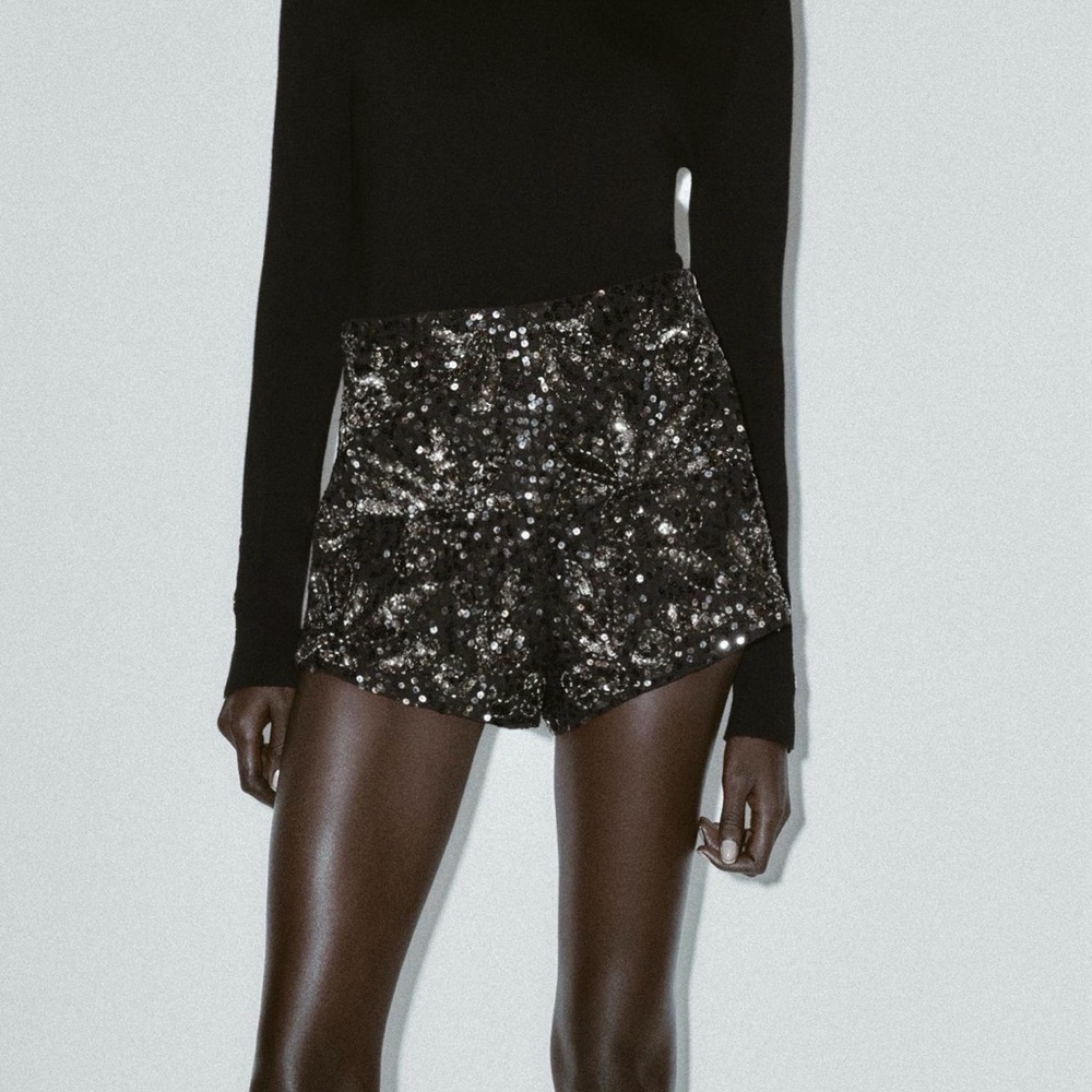 Zara High Waist Black Sequin Shorts